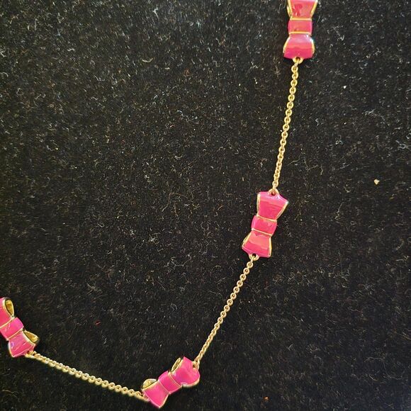 Kate Spade Pink Enamel Bow Gold Plated Chain Necklace 32" - Picture 2 of 4